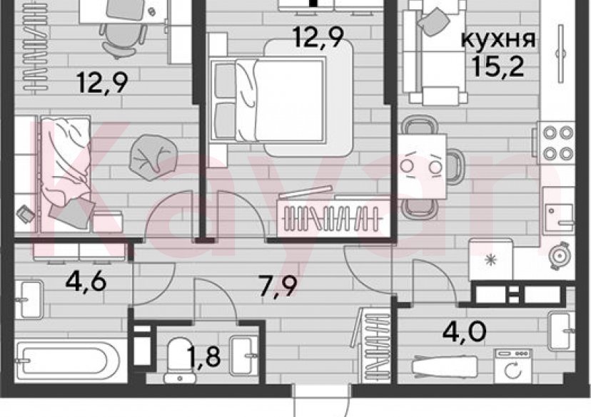 Продажа 2-комн. квартиры, 59.3 кв.м фото 0