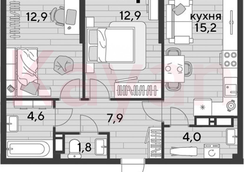 Продажа 2-комн. квартиры, 59.3 кв.м фото 0