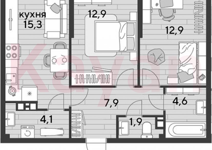 Продажа 2-комн. квартиры, 59.6 кв.м фото 0