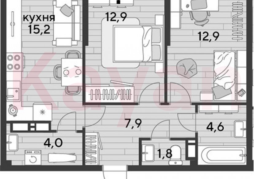 Продажа 2-комн. квартиры, 59.3 кв.м фото 0