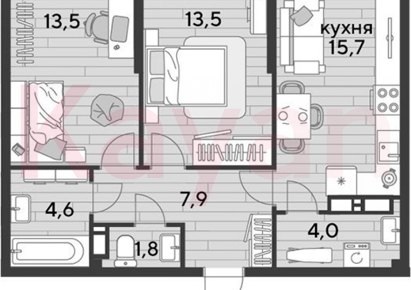 Продажа 2-комн. квартиры, 61 кв.м фото 0