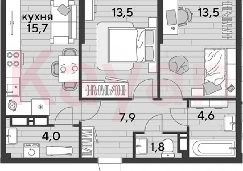 Продажа 2-комн. квартиры, 61 кв.м фото 0