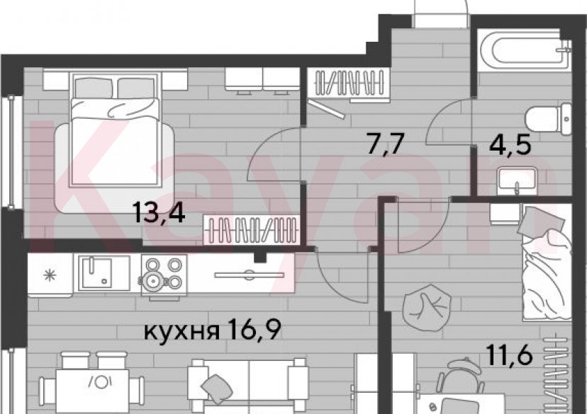 Продажа 2-комн. квартиры, 54.1 кв.м фото 0