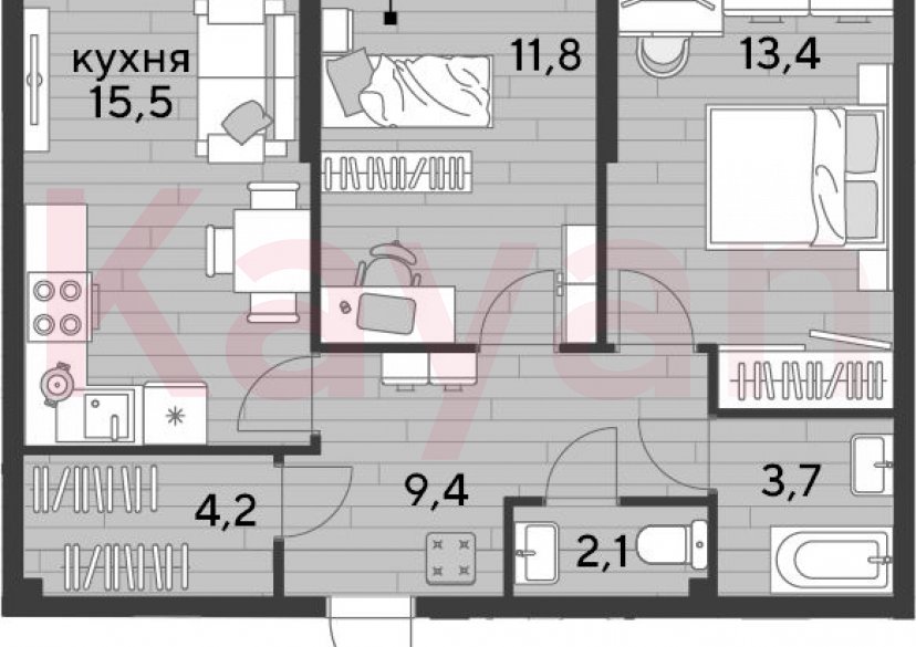 Продажа 2-комн. квартиры, 60.1 кв.м фото 0