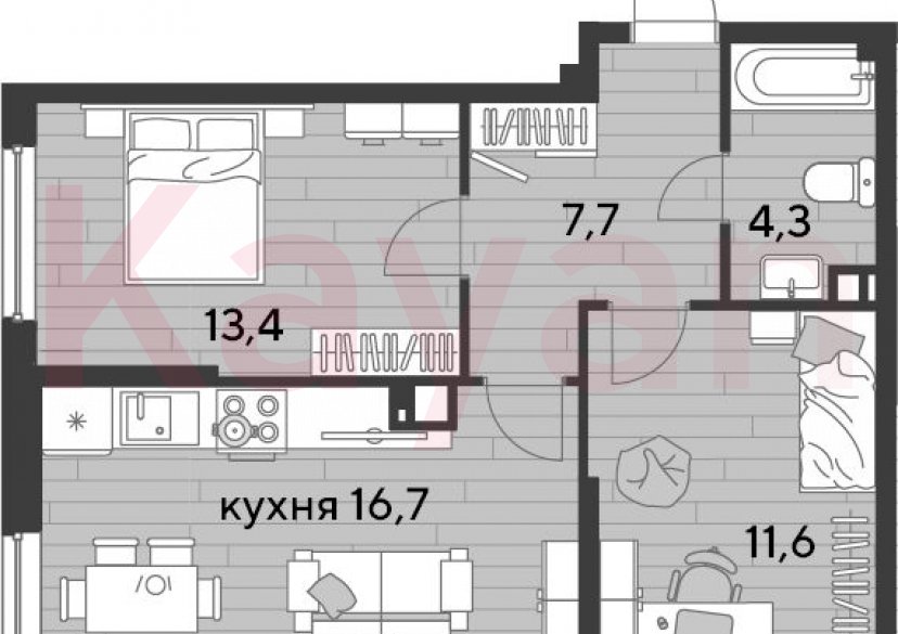 Продажа 2-комн. квартиры, 53.7 кв.м фото 0