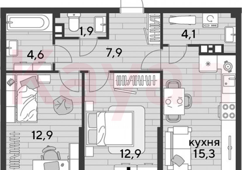 Продажа 2-комн. квартиры, 59.6 кв.м фото 0