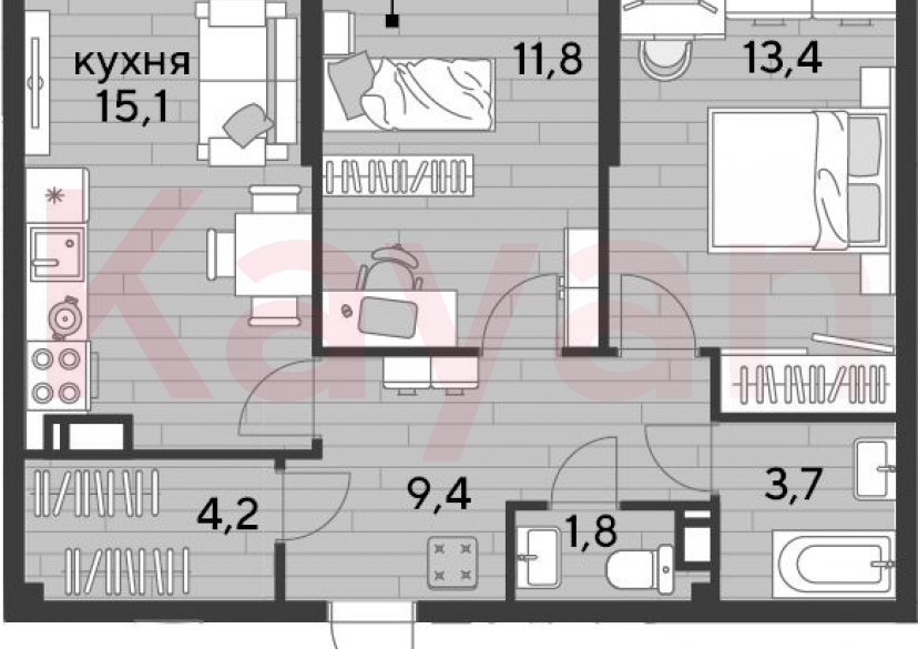 Продажа 2-комн. квартиры, 59.4 кв.м фото 0