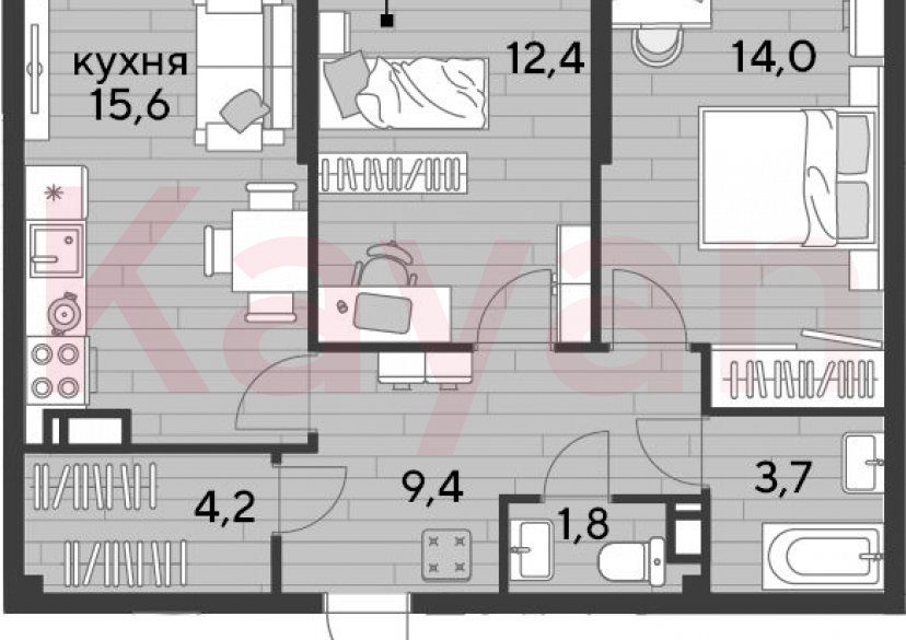 Продажа 2-комн. квартиры, 61.1 кв.м фото 0