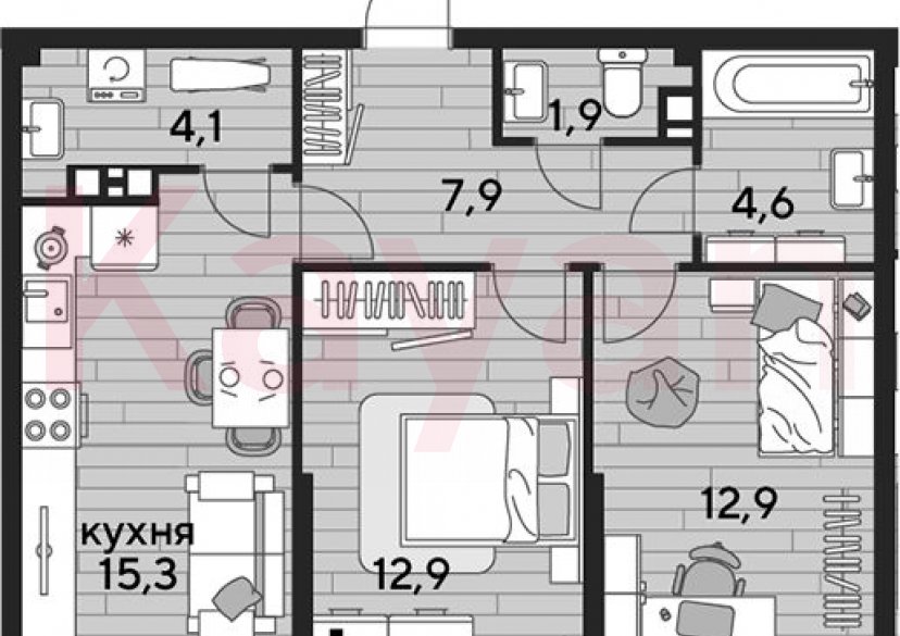 Продажа 2-комн. квартиры, 59.6 кв.м фото 0