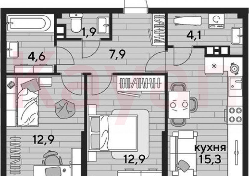 Продажа 2-комн. квартиры, 59.6 кв.м фото 0