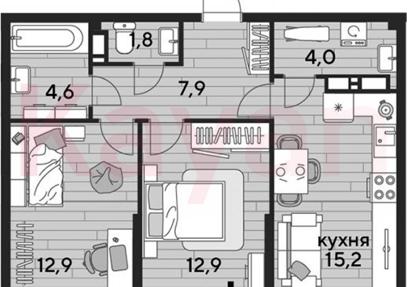 Продажа 2-комн. квартиры, 59.3 кв.м фото 0