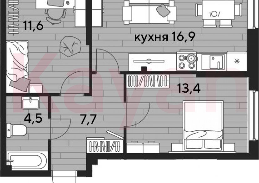 Продажа 2-комн. квартиры, 54.1 кв.м фото 0