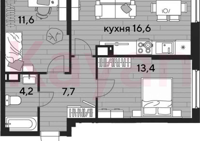 Продажа 2-комн. квартиры, 53.5 кв.м фото 0