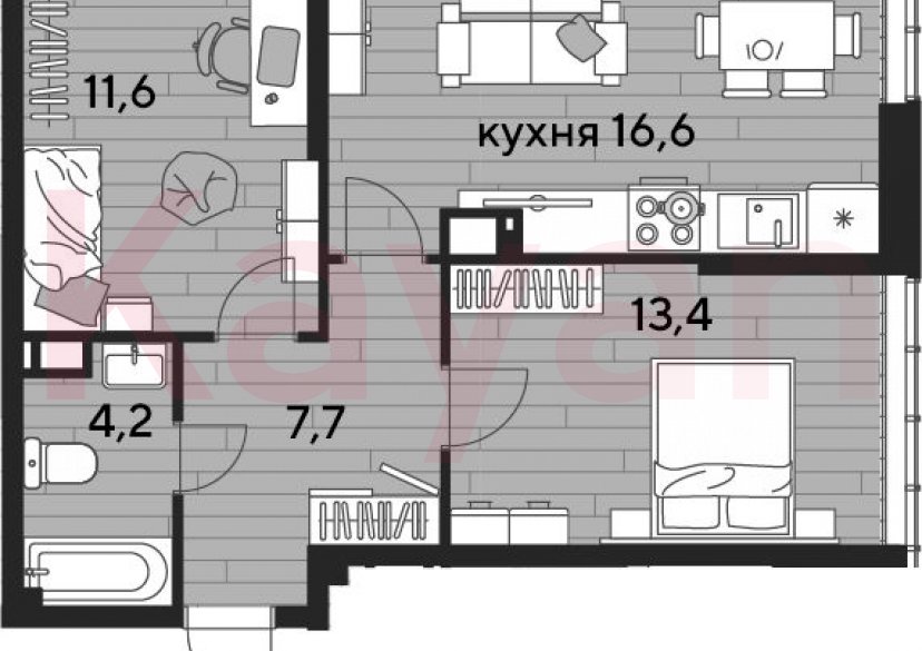 Продажа 2-комн. квартиры, 53.5 кв.м фото 0