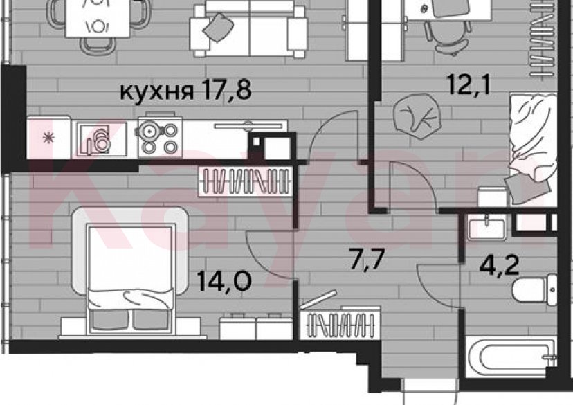 Продажа 2-комн. квартиры, 55.8 кв.м фото 0