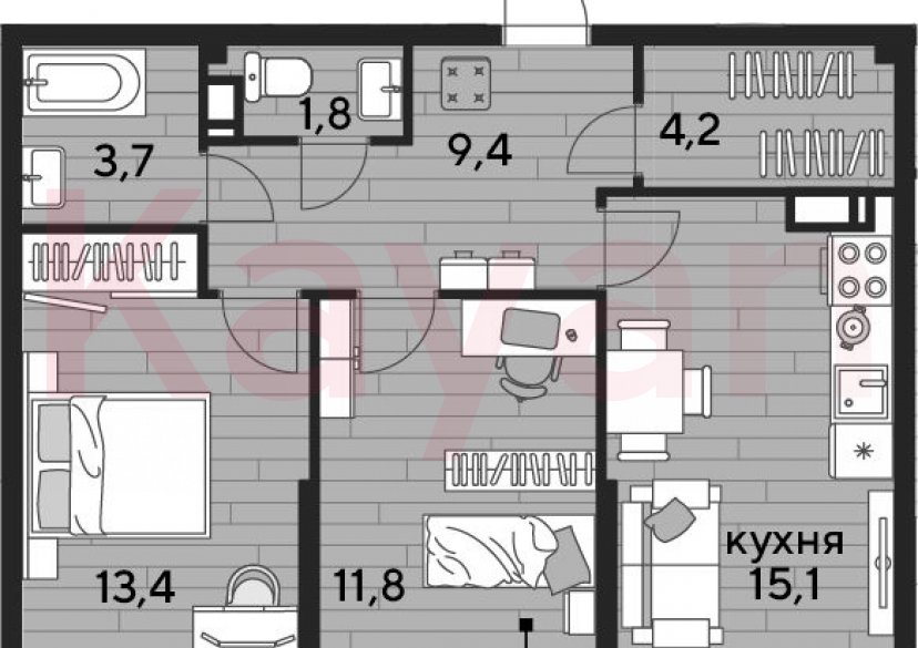 Продажа 2-комн. квартиры, 59.4 кв.м фото 0