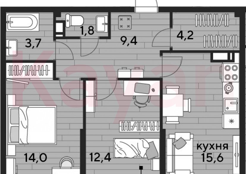 Продажа 2-комн. квартиры, 61.1 кв.м фото 0