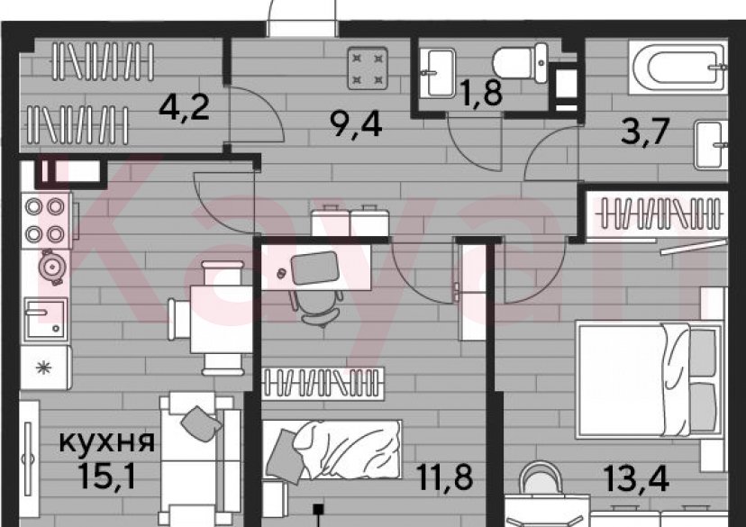 Продажа 2-комн. квартиры, 59.4 кв.м фото 0