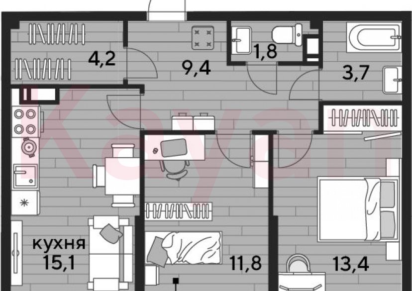 Продажа 2-комн. квартиры, 59.4 кв.м фото 0