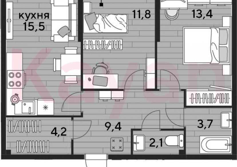 Продажа 2-комн. квартиры, 60.1 кв.м фото 0