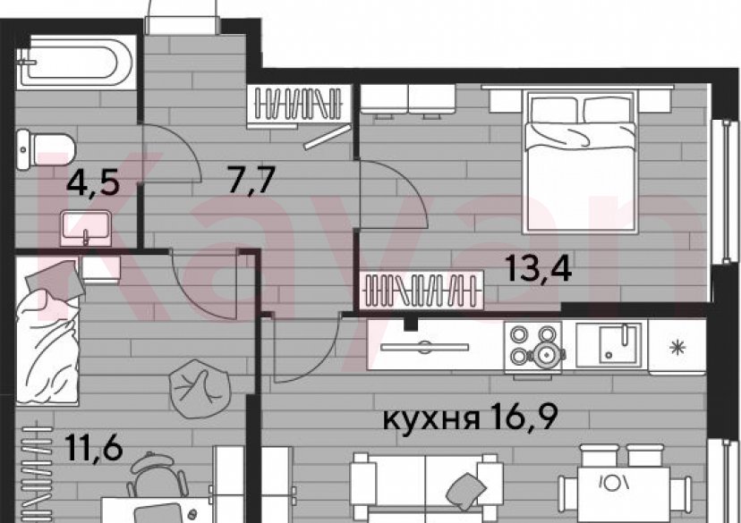 Продажа 2-комн. квартиры, 54.1 кв.м фото 0