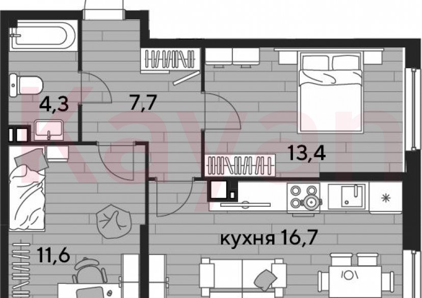 Продажа 2-комн. квартиры, 53.7 кв.м фото 0