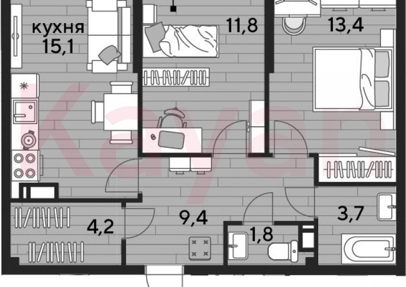 Продажа 2-комн. квартиры, 59.4 кв.м фото 0