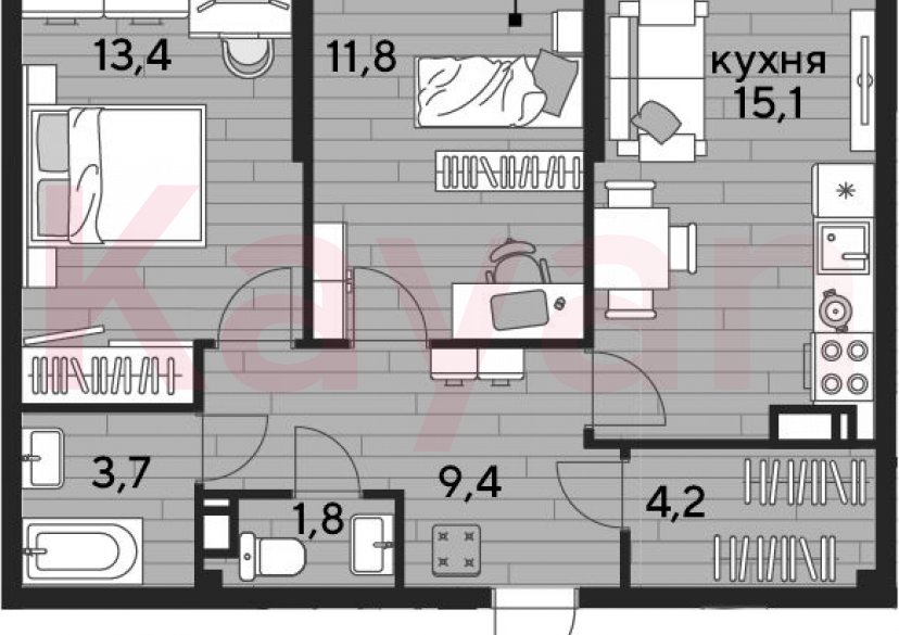 Продажа 2-комн. квартиры, 59.4 кв.м фото 0