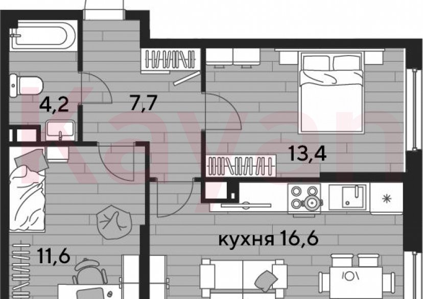 Продажа 2-комн. квартиры, 53.5 кв.м фото 0