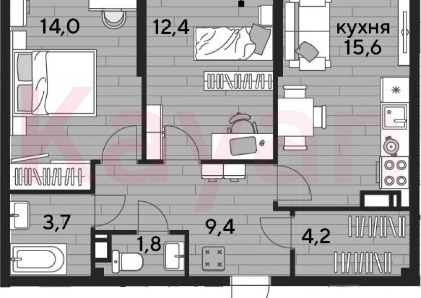 Продажа 2-комн. квартиры, 61.1 кв.м фото 0