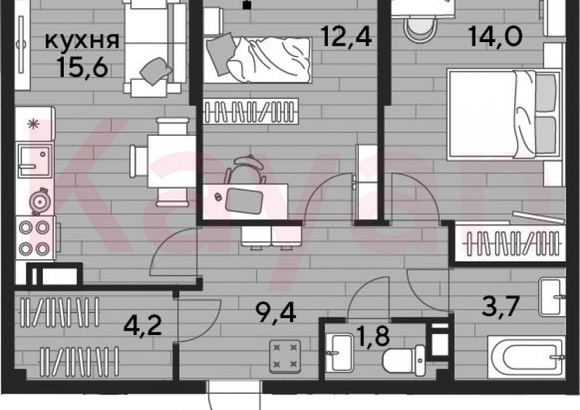 Продажа 2-комн. квартиры, 61.1 кв.м фото 0