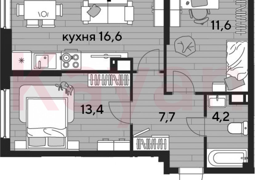 Продажа 2-комн. квартиры, 53.5 кв.м фото 0