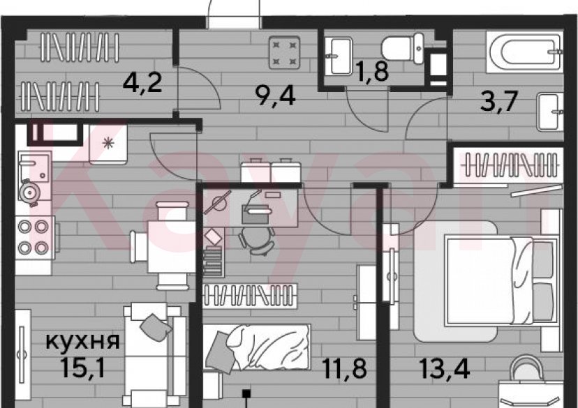 Продажа 2-комн. квартиры, 59.4 кв.м фото 0