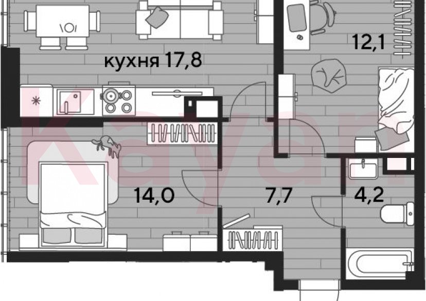 Продажа 2-комн. квартиры, 55.8 кв.м фото 0