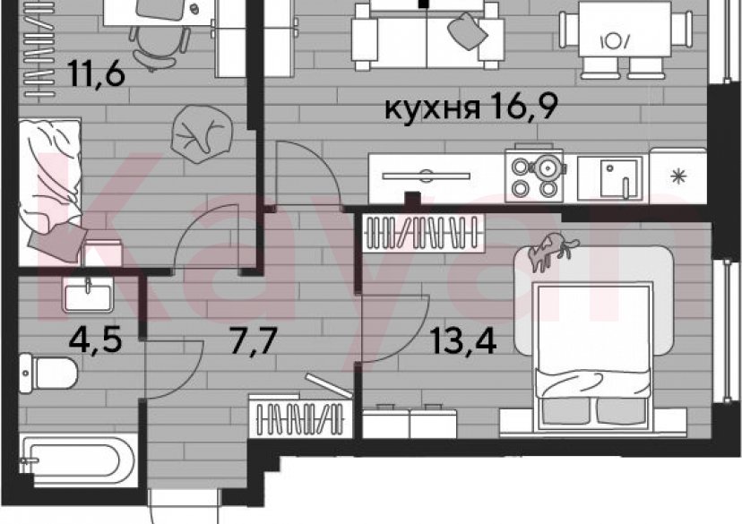 Продажа 2-комн. квартиры, 54.1 кв.м фото 0