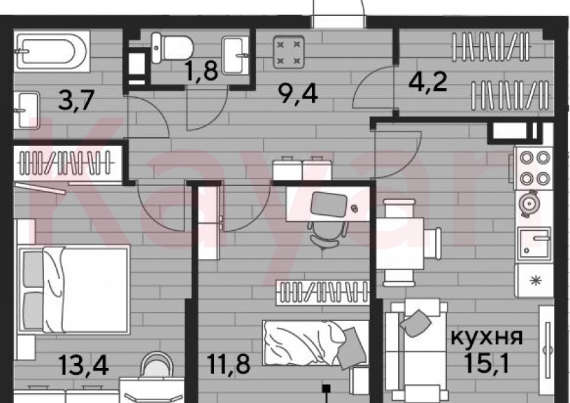 Продажа 2-комн. квартиры, 59.4 кв.м фото 0