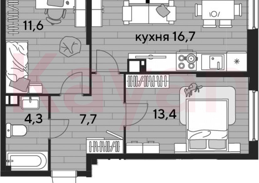 Продажа 2-комн. квартиры, 53.7 кв.м фото 0