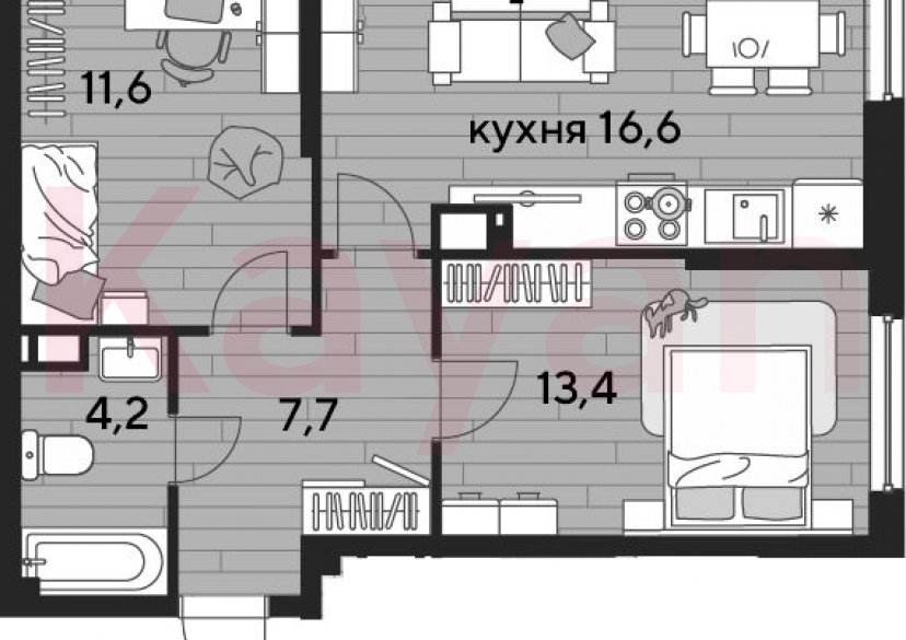 Продажа 2-комн. квартиры, 53.5 кв.м фото 0