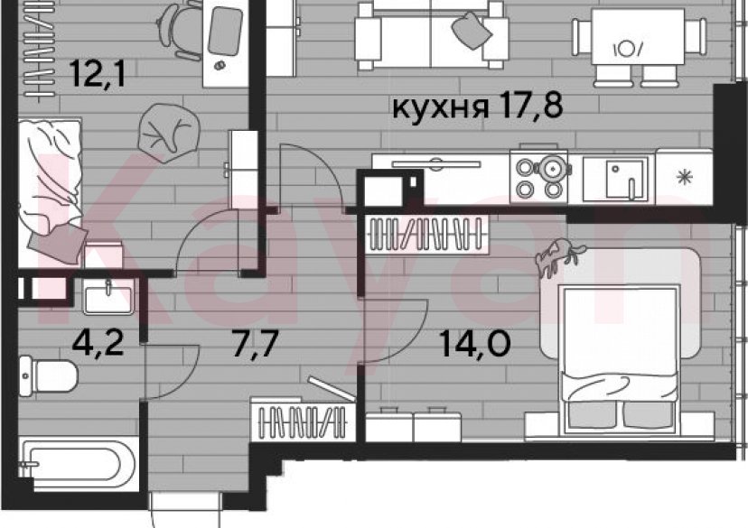 Продажа 2-комн. квартиры, 55.8 кв.м фото 0