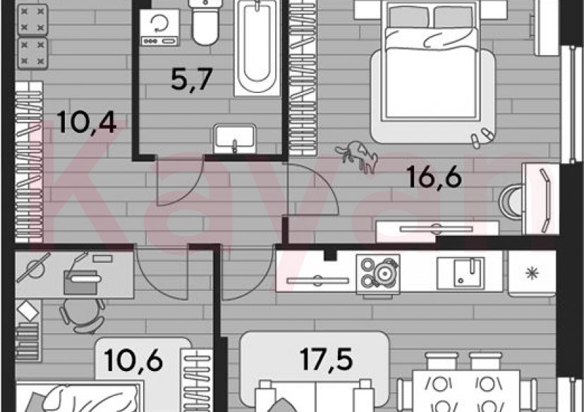 Продажа 2-комн. квартиры, 60.8 кв.м фото 0