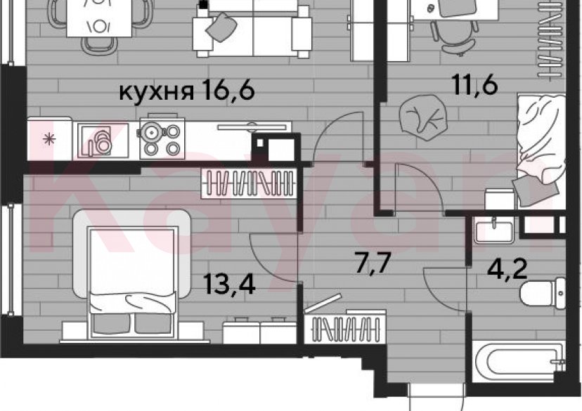 Продажа 2-комн. квартиры, 53.5 кв.м фото 0