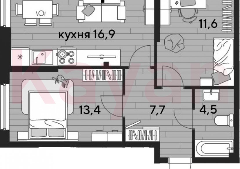 Продажа 2-комн. квартиры, 54.1 кв.м фото 0