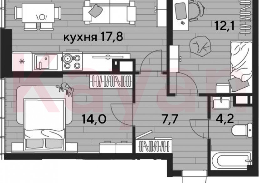 Продажа 2-комн. квартиры, 55.8 кв.м фото 0