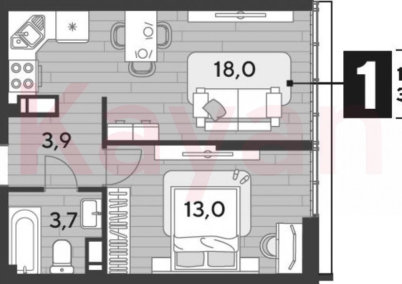 Продажа 1-комн. квартиры, 38.6 кв.м фото 0