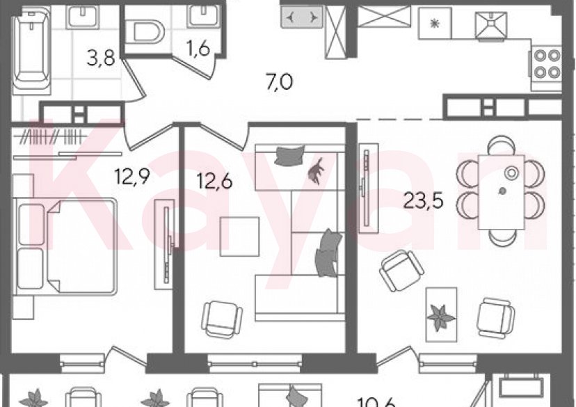 Продажа 3-комн. квартиры, 61.4 кв.м фото 0