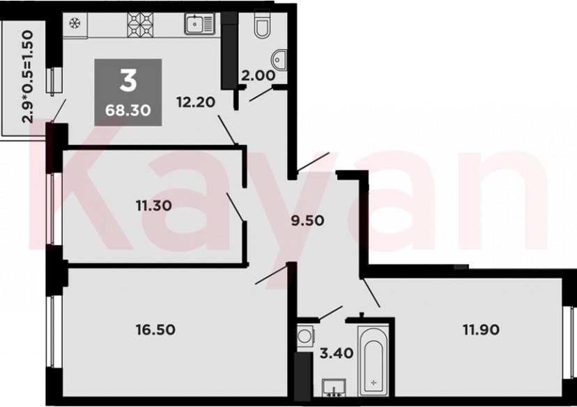 Продажа 3-комн. квартиры, 66.8 кв.м фото 0