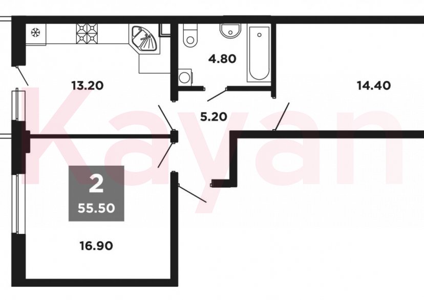 Продажа 2-комн. квартиры, 54.5 кв.м фото 0