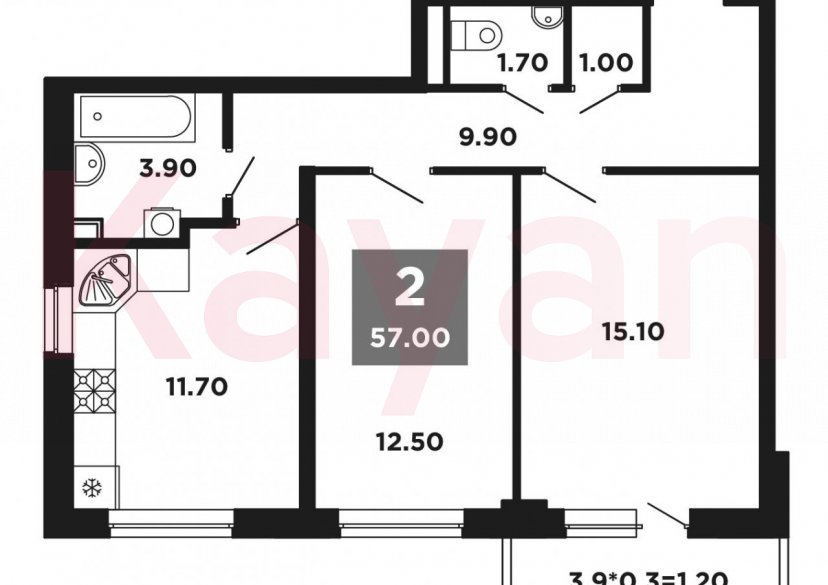 Продажа 2-комн. квартиры, 55.8 кв.м фото 0