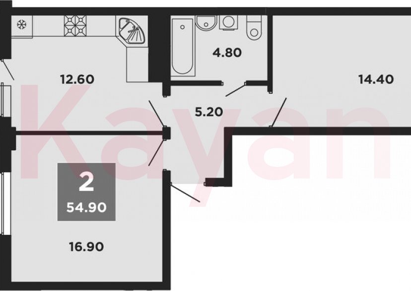 Продажа 2-комн. квартиры, 53.9 кв.м фото 0