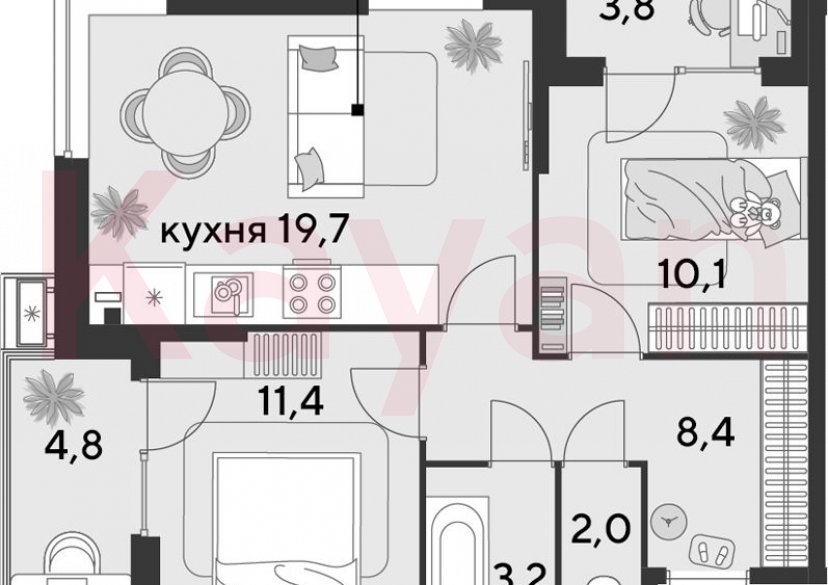 Продажа 3-комн. квартиры, 54.8 кв.м фото 0